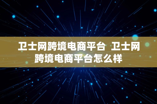 卫士网跨境电商平台  卫士网跨境电商平台怎么样