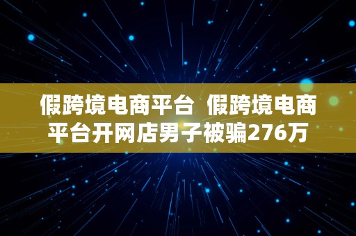 假跨境电商平台  假跨境电商平台开网店男子被骗276万