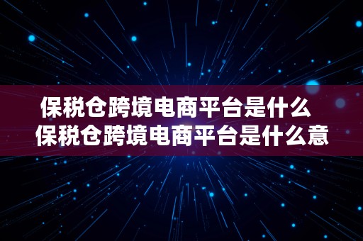 保税仓跨境电商平台是什么  保税仓跨境电商平台是什么意思