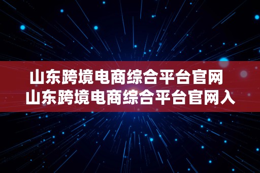 山东跨境电商综合平台官网  山东跨境电商综合平台官网入口