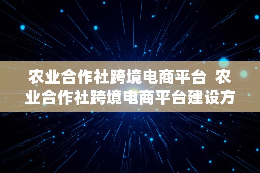 农业合作社跨境电商平台  农业合作社跨境电商平台建设方案