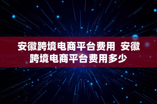 安徽跨境电商平台费用  安徽跨境电商平台费用多少