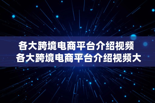 各大跨境电商平台介绍视频  各大跨境电商平台介绍视频大全