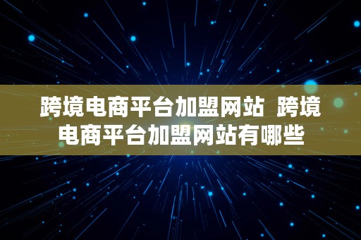 跨境电商平台加盟网站  跨境电商平台加盟网站有哪些