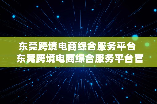 东莞跨境电商综合服务平台  东莞跨境电商综合服务平台官网