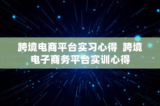 跨境电商平台实习心得  跨境电子商务平台实训心得