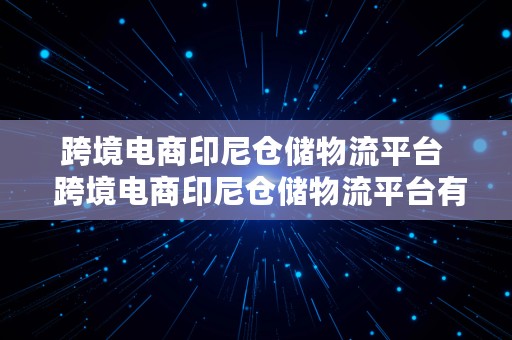 跨境电商印尼仓储物流平台  跨境电商印尼仓储物流平台有哪些