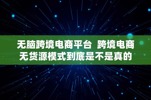 无脑跨境电商平台  跨境电商无货源模式到底是不是真的