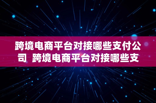 跨境电商平台对接哪些支付公司  跨境电商平台对接哪些支付公司好