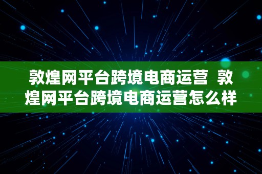 敦煌网平台跨境电商运营  敦煌网平台跨境电商运营怎么样