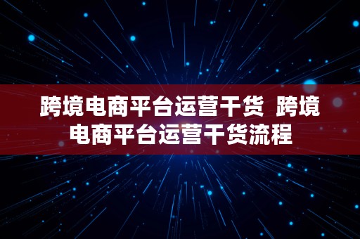 跨境电商平台运营干货  跨境电商平台运营干货流程