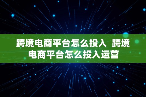 跨境电商平台怎么投入  跨境电商平台怎么投入运营