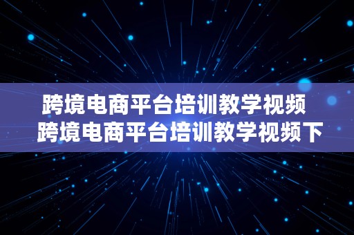 跨境电商平台培训教学视频  跨境电商平台培训教学视频下载