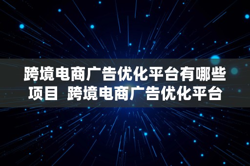 跨境电商广告优化平台有哪些项目  跨境电商广告优化平台有哪些项目可以做