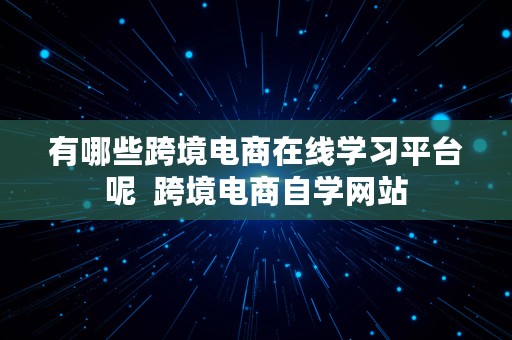 有哪些跨境电商在线学习平台呢  跨境电商自学网站