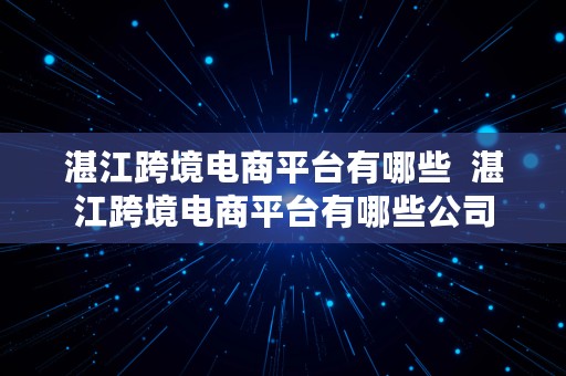 湛江跨境电商平台有哪些  湛江跨境电商平台有哪些公司