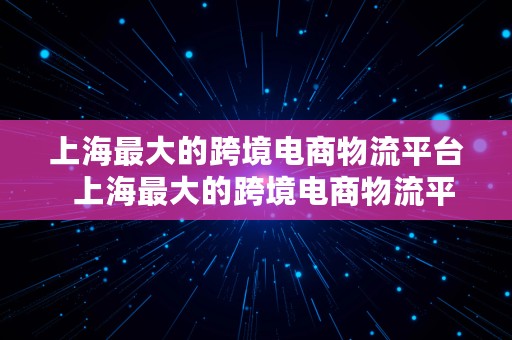 上海最大的跨境电商物流平台  上海最大的跨境电商物流平台是