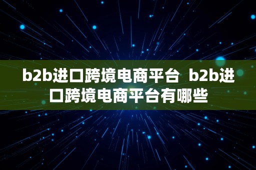 b2b进口跨境电商平台  b2b进口跨境电商平台有哪些