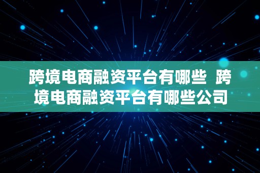 跨境电商融资平台有哪些  跨境电商融资平台有哪些公司