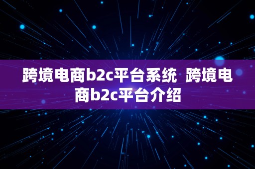 跨境电商b2c平台系统  跨境电商b2c平台介绍