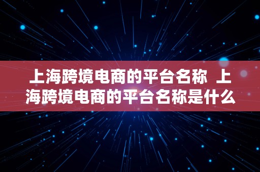 上海跨境电商的平台名称  上海跨境电商的平台名称是什么