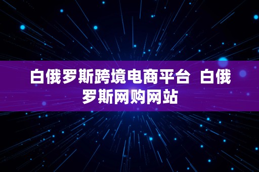 白俄罗斯跨境电商平台  白俄罗斯网购网站