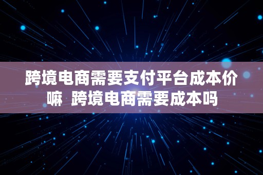 跨境电商需要支付平台成本价嘛  跨境电商需要成本吗