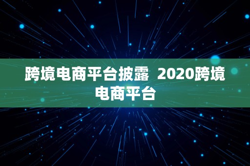 跨境电商平台披露  2020跨境电商平台