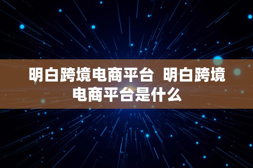 明白跨境电商平台  明白跨境电商平台是什么