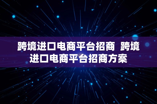 跨境进口电商平台招商  跨境进口电商平台招商方案