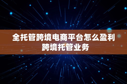 全托管跨境电商平台怎么盈利  跨境托管业务