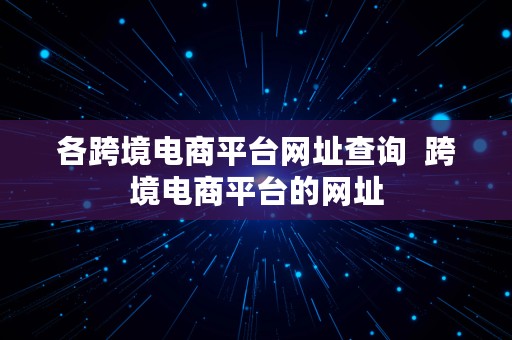 各跨境电商平台网址查询  跨境电商平台的网址