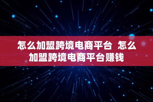 怎么加盟跨境电商平台  怎么加盟跨境电商平台赚钱