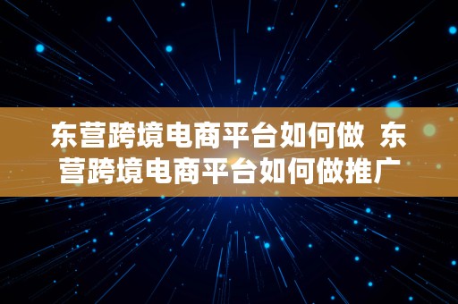 东营跨境电商平台如何做  东营跨境电商平台如何做推广