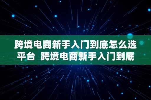 跨境电商新手入门到底怎么选平台  跨境电商新手入门到底怎么选平台呢