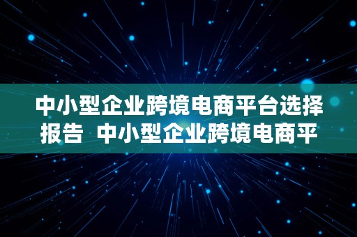 中小型企业跨境电商平台选择报告  中小型企业跨境电商平台选择报告怎么写