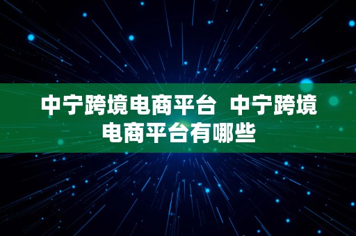 中宁跨境电商平台  中宁跨境电商平台有哪些