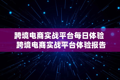 跨境电商实战平台每日体验  跨境电商实战平台体验报告