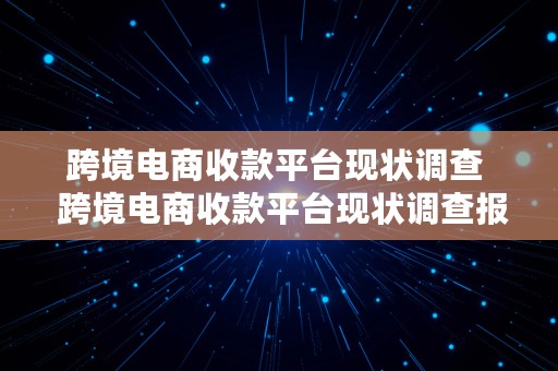 跨境电商收款平台现状调查  跨境电商收款平台现状调查报告