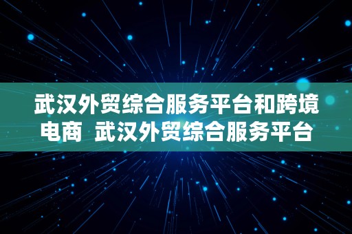 武汉外贸综合服务平台和跨境电商  武汉外贸综合服务平台和跨境电商的区别