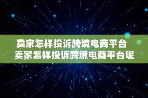 卖家怎样投诉跨境电商平台  卖家怎样投诉跨境电商平台呢