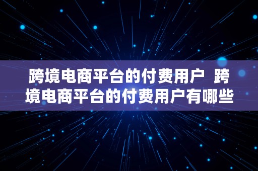 跨境电商平台的付费用户  跨境电商平台的付费用户有哪些