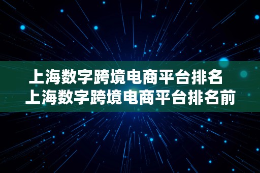 上海数字跨境电商平台排名  上海数字跨境电商平台排名前十