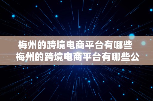 梅州的跨境电商平台有哪些  梅州的跨境电商平台有哪些公司