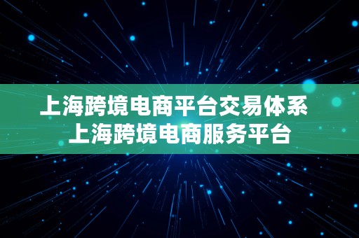 上海跨境电商平台交易体系  上海跨境电商服务平台