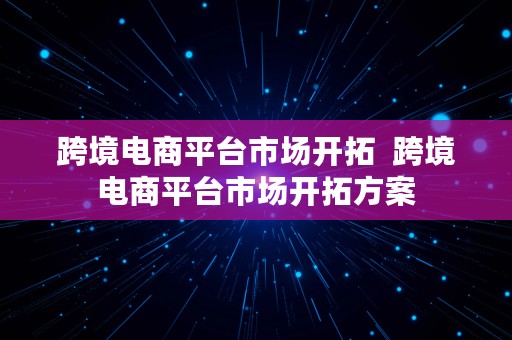 跨境电商平台市场开拓  跨境电商平台市场开拓方案