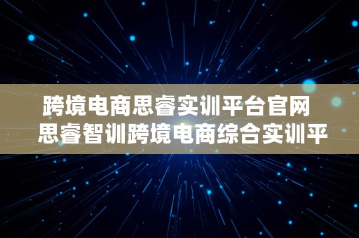 跨境电商思睿实训平台官网  思睿智训跨境电商综合实训平台