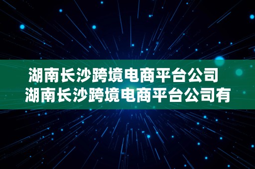 湖南长沙跨境电商平台公司  湖南长沙跨境电商平台公司有哪些