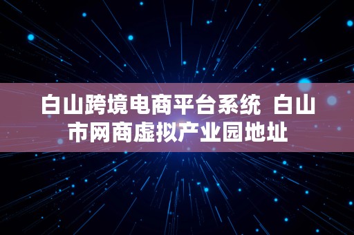 白山跨境电商平台系统  白山市网商虚拟产业园地址