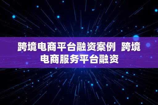 跨境电商平台融资案例  跨境电商服务平台融资